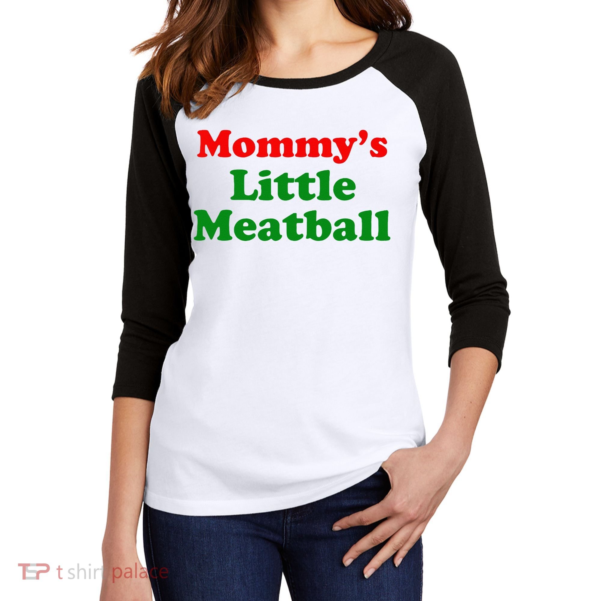 Mommys Little Meatball Funny Italian Joke Women's Tri-Blend 3/4-Sleeve Raglan Shirt