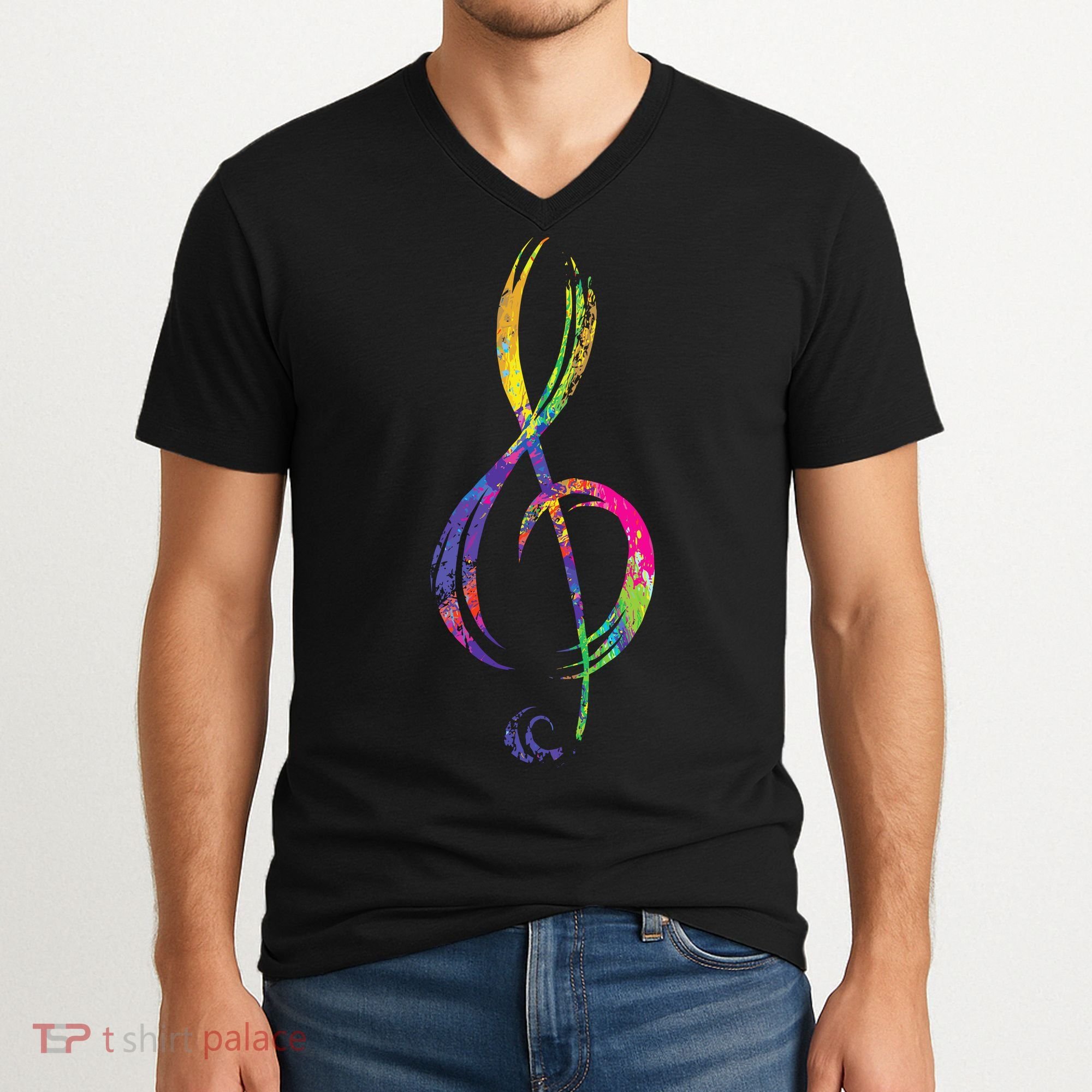 Musican Lover Musical Notes Just Music V-Neck T-Shirt