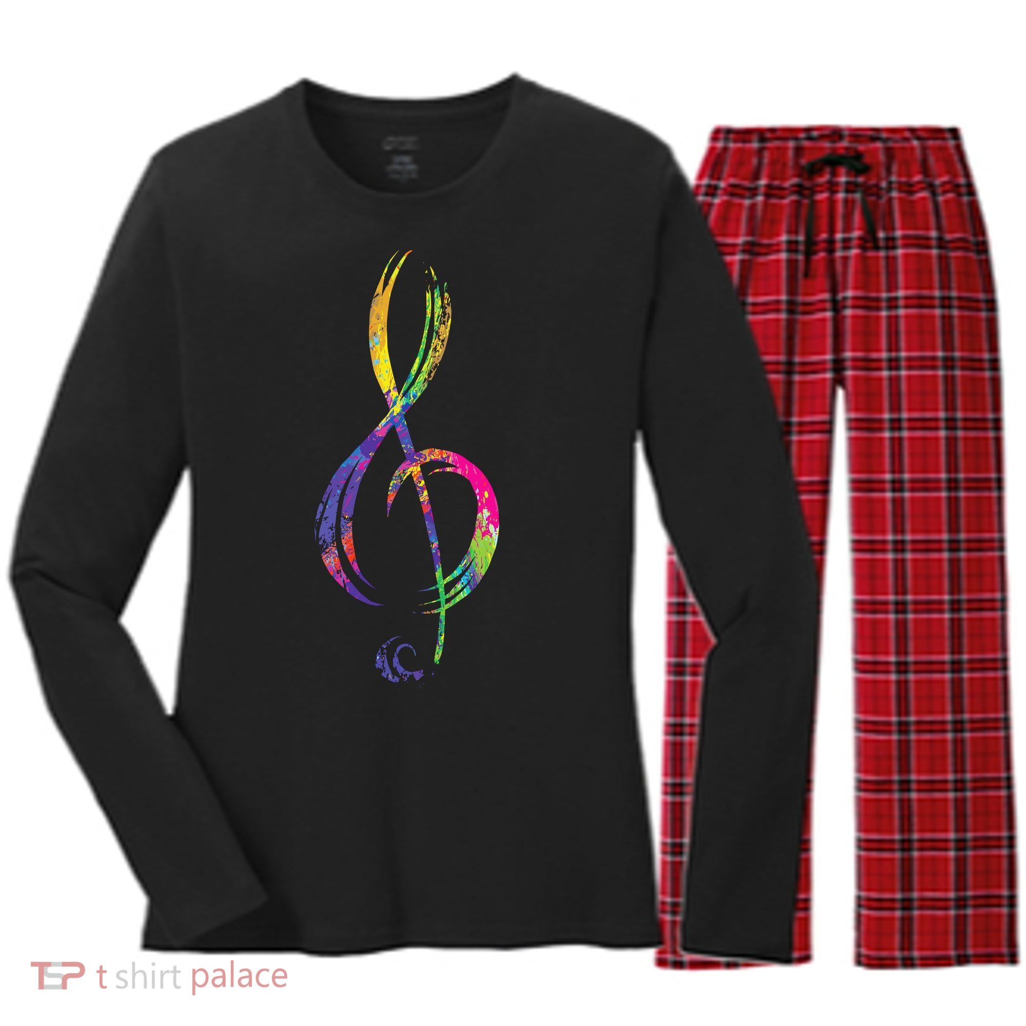Musican Lover Musical Notes Just Music Women's Long Sleeve Flannel Pajama Set 