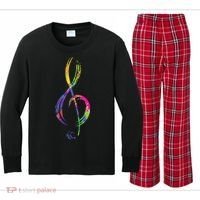 Musican Lover Musical Notes Just Music Kids Long Sleeve Plaid Pajama Set thumb 0