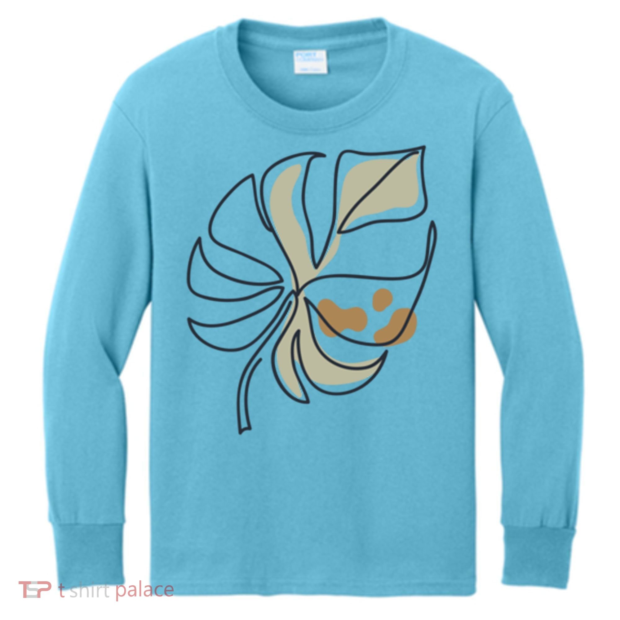 Monstera Leaf Monstera Deliciosa Cheese Plant Line Art Gift Kids Long Sleeve Shirt