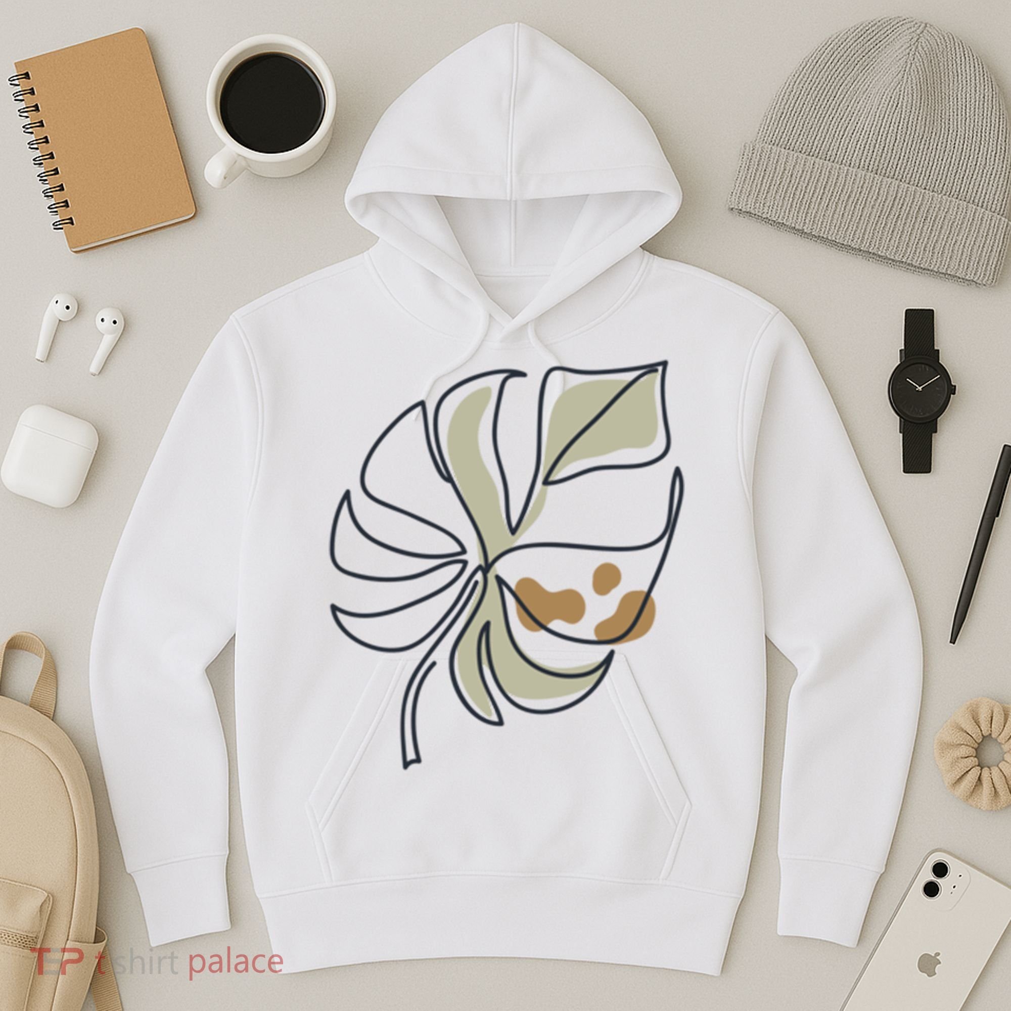 Monstera Leaf Monstera Deliciosa Cheese Plant Line Art Gift Hoodie