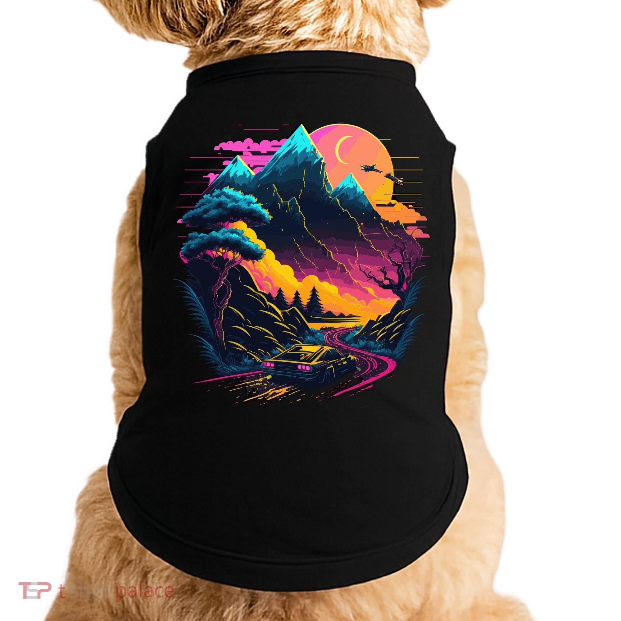 Mountain Life Neon Car Road Scene Doggie Tank