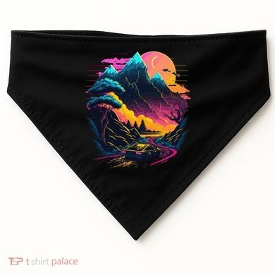 Mountain Life Neon Car Road Scene USA-Made Doggie Bandana