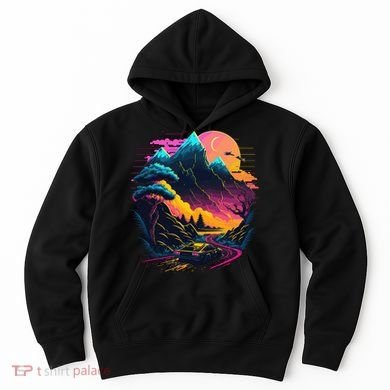 Mountain Life Neon Car Road Scene Hoodie