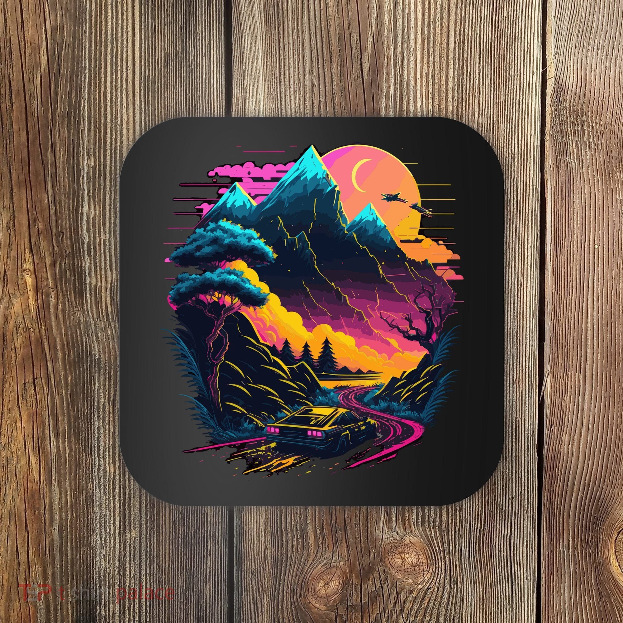 Mountain Life Neon Car Road Scene Coaster
