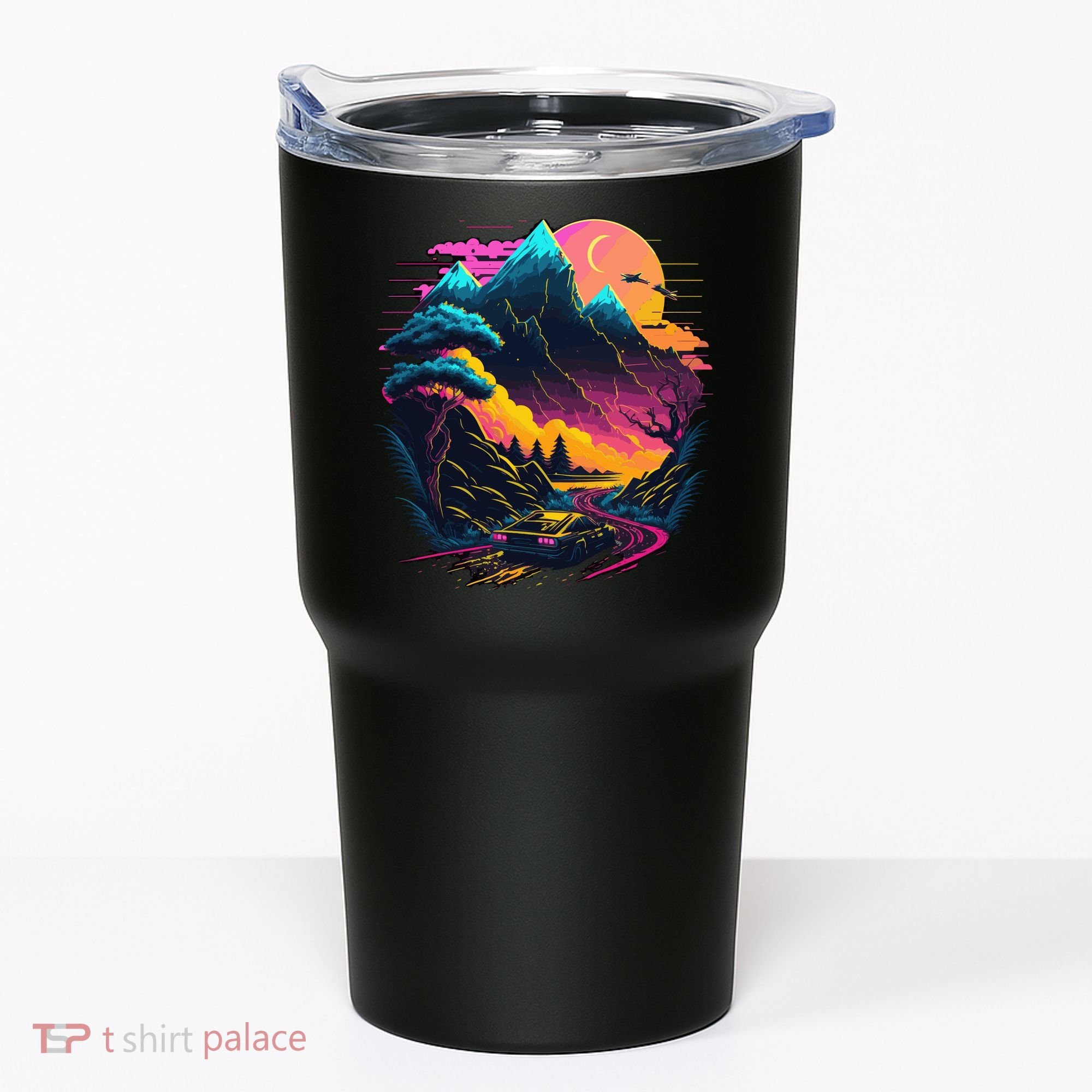 Mountain Life Neon Car Road Scene Tumbler