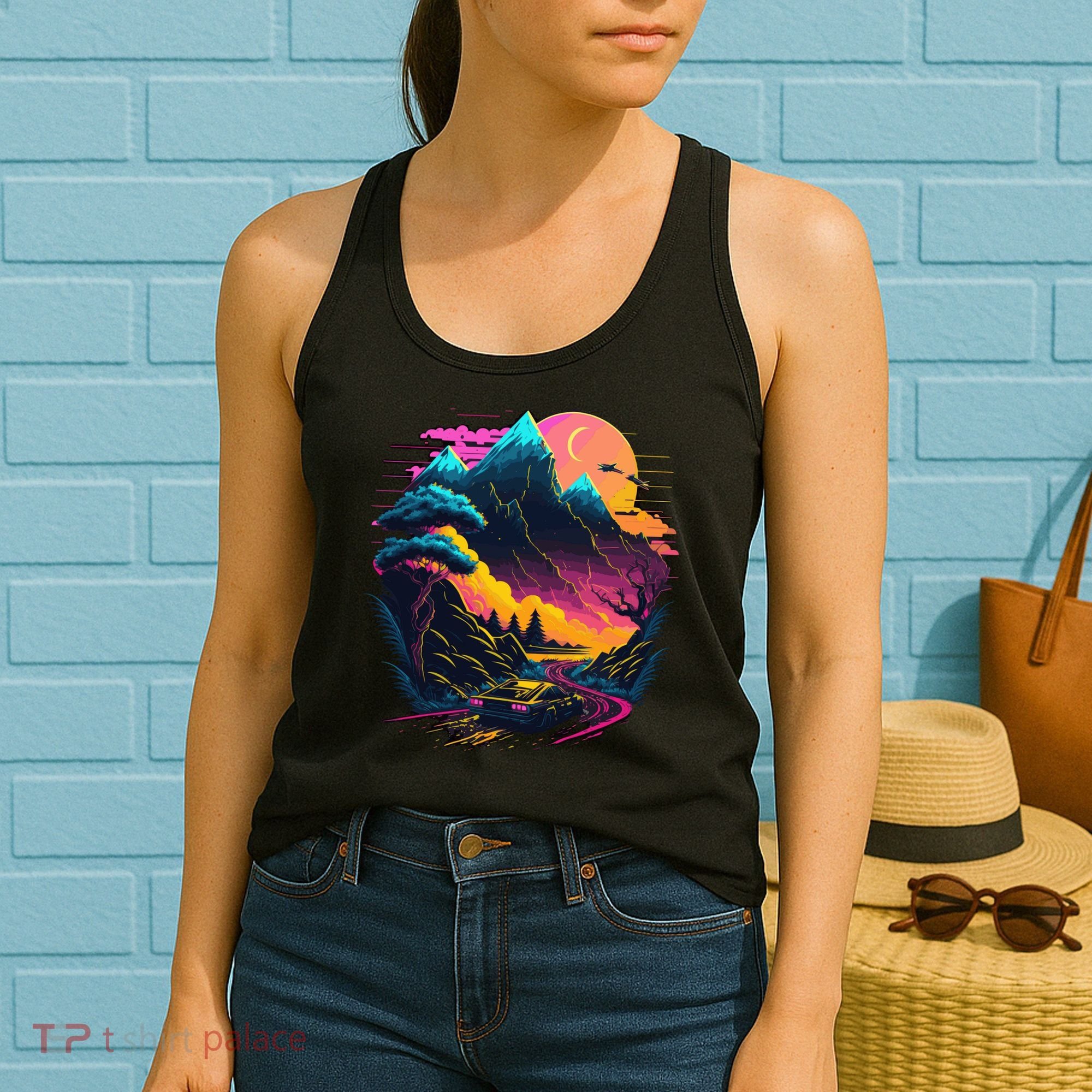 Mountain Life Neon Car Road Scene Women's Tank Top