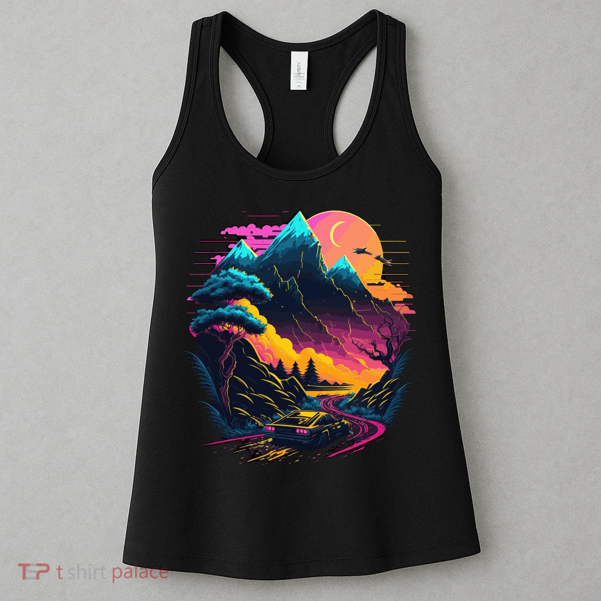 Mountain Life Neon Car Road Scene Women's Tank Top