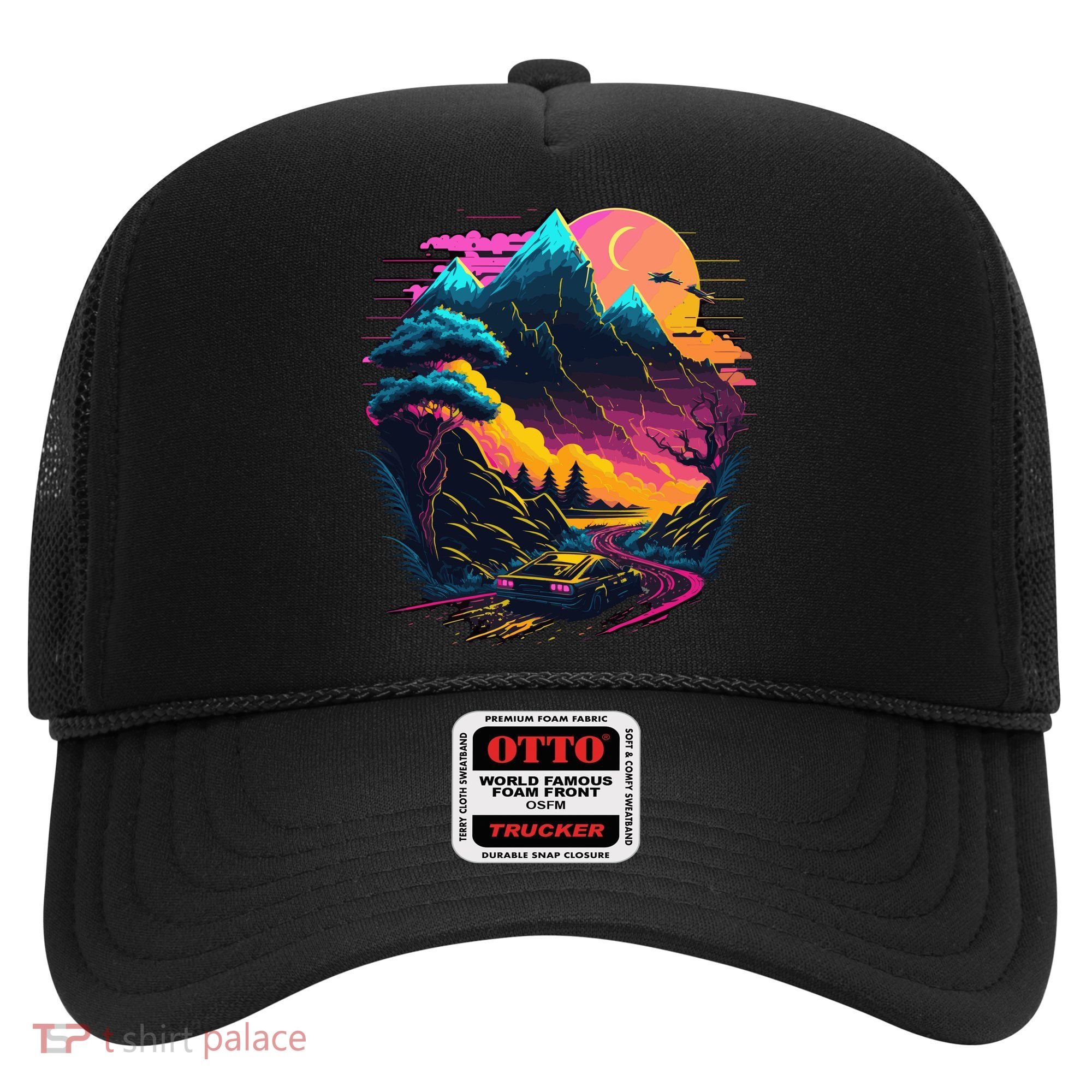 Mountain Life Neon Car Road Scene Hat