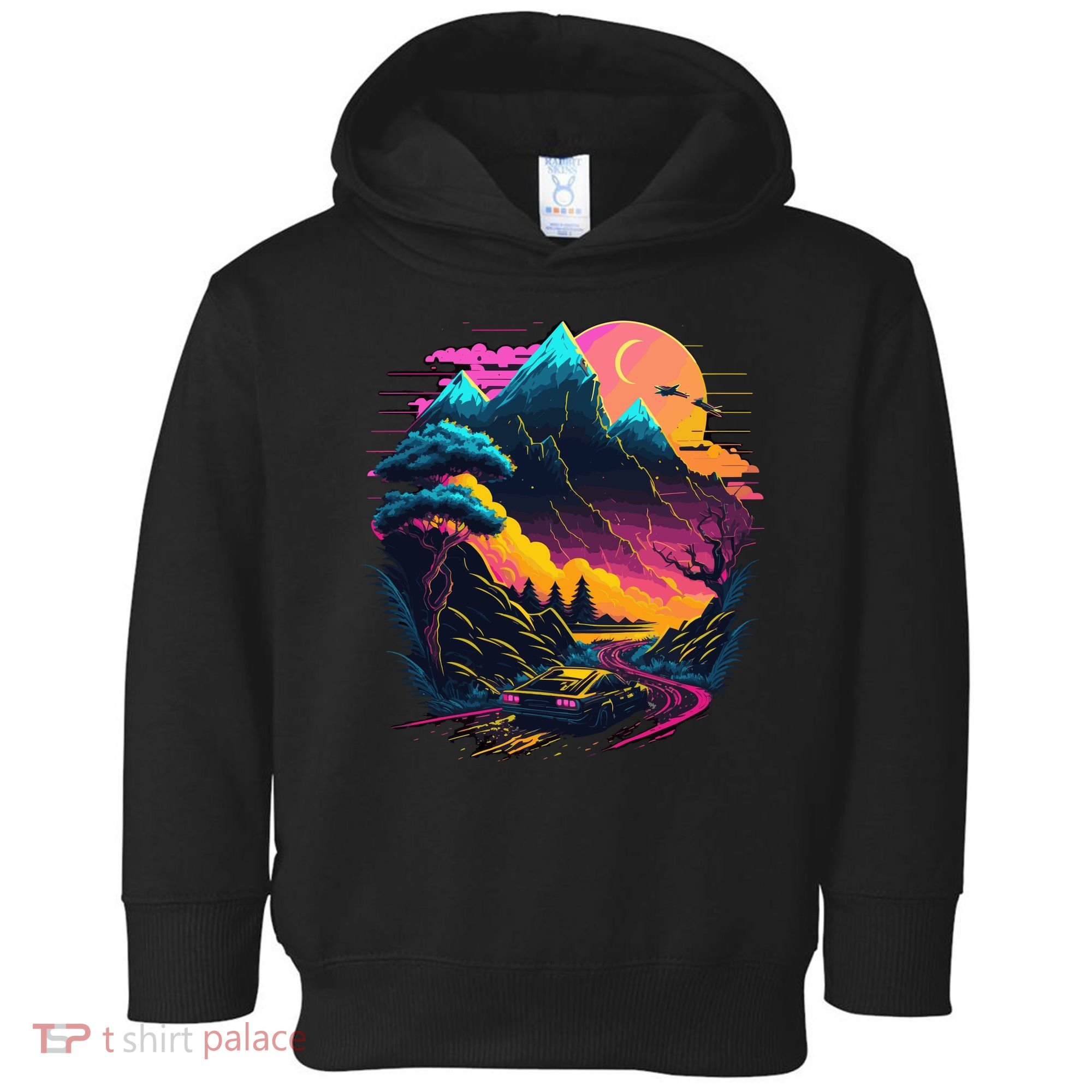 Mountain Life Neon Car Road Scene Toddler Hoodie