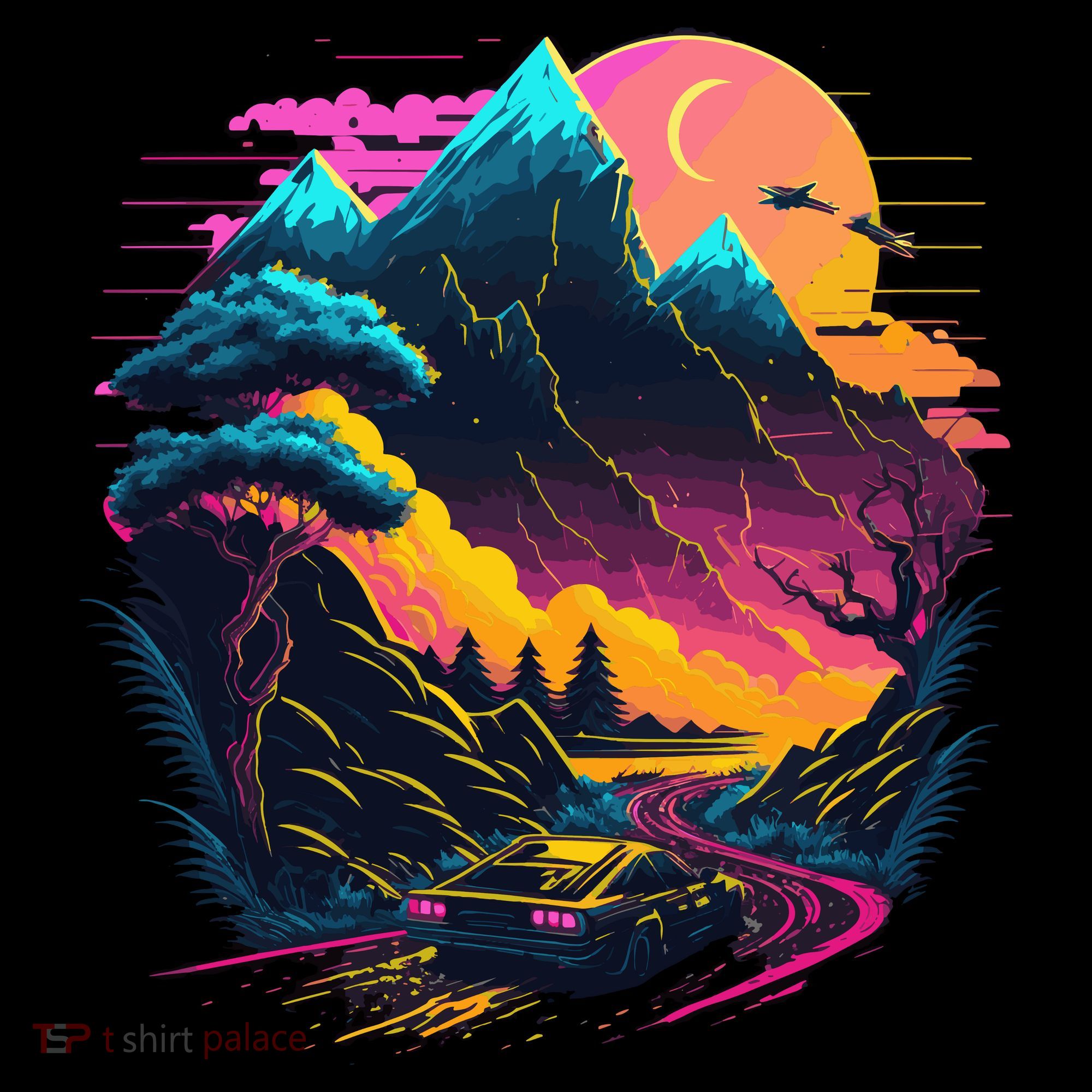 Mountain Life Neon Car Road Scene Toddler Hoodie