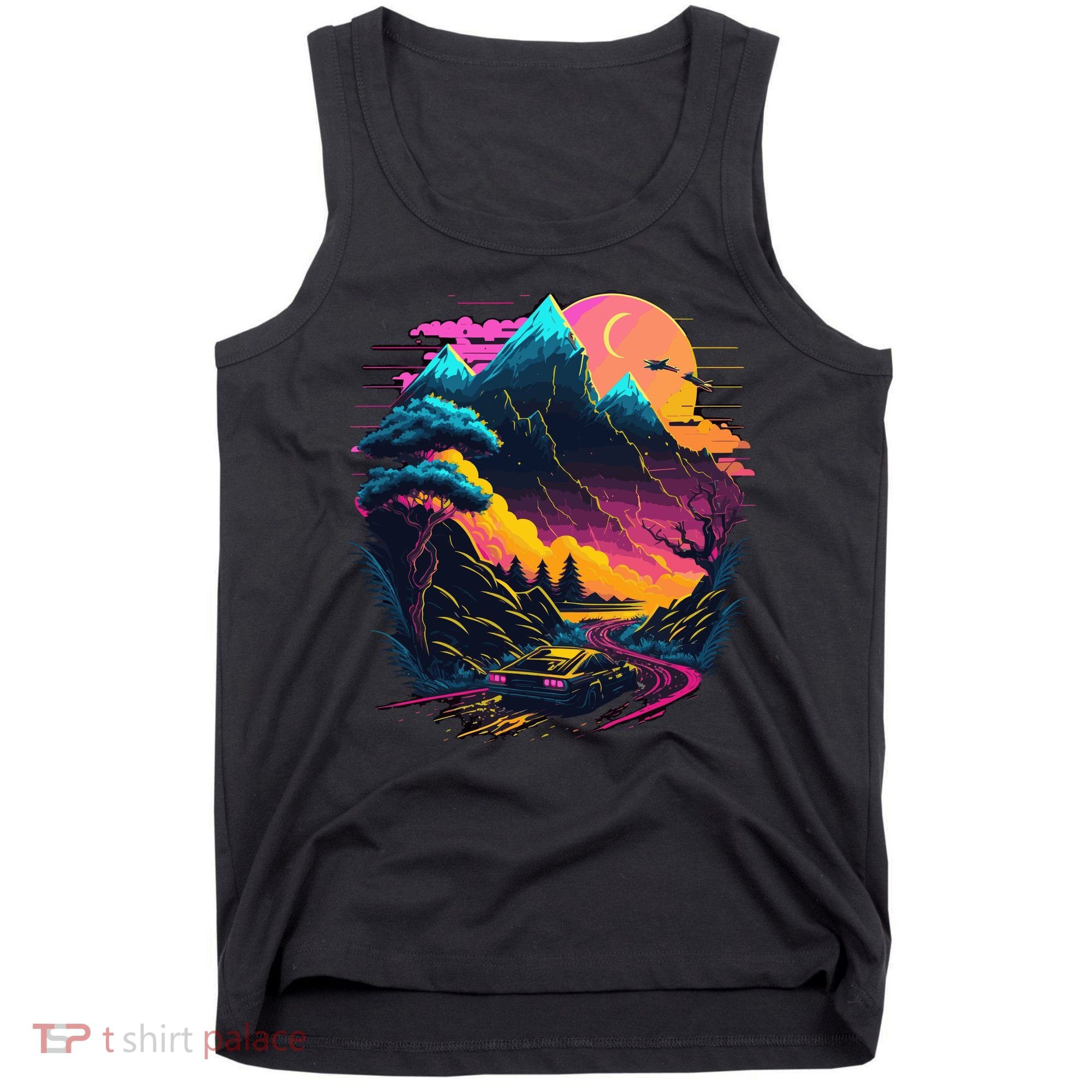 Mountain Life Neon Car Road Scene Tank Top
