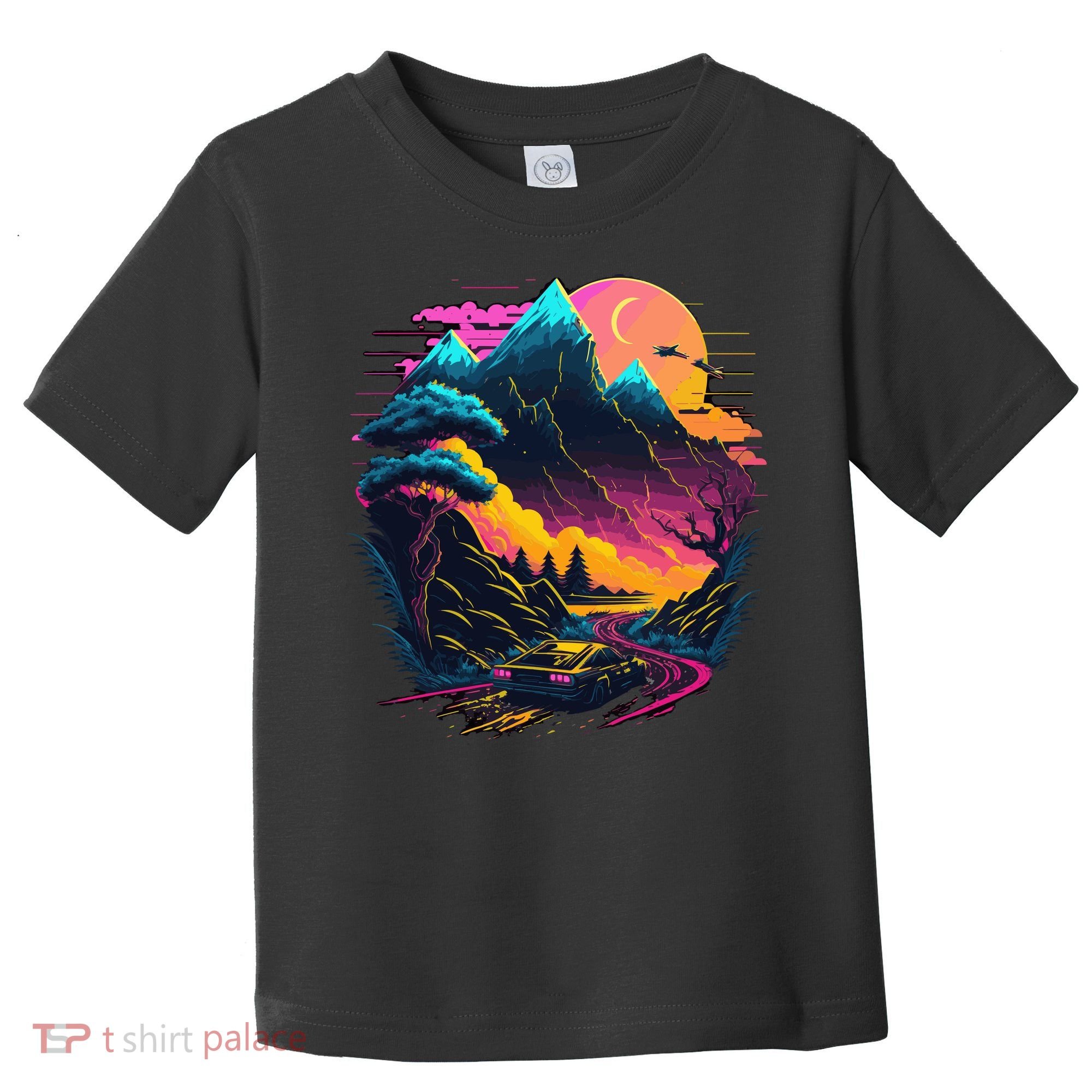 Mountain Life Neon Car Road Scene Toddler T-Shirt