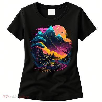 Mountain Life Neon Car Road Scene Women's T-Shirt