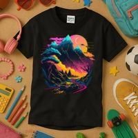 Mountain Life Neon Car Road Scene Kids T-Shirt thumb 3