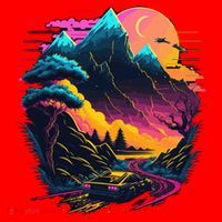 Mountain Life Neon Car Road Scene Santa Hat thumb 1