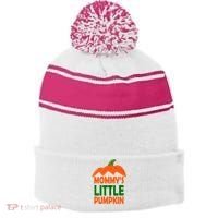 Mommys Little Pumpkin Halloween Cute Stripe Pom Pom Beanie thumb 0