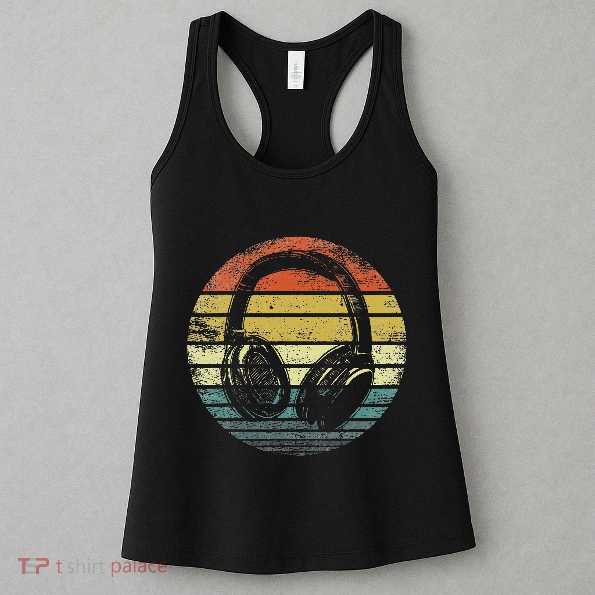 Music Lover Producer Dj Gifts Funny Retro Headphones Women's Tank Top