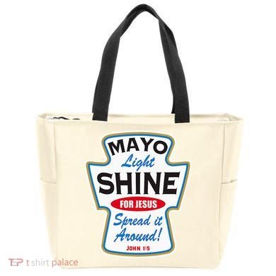 Mayo Light Shine Funny Christian Tote Bag
