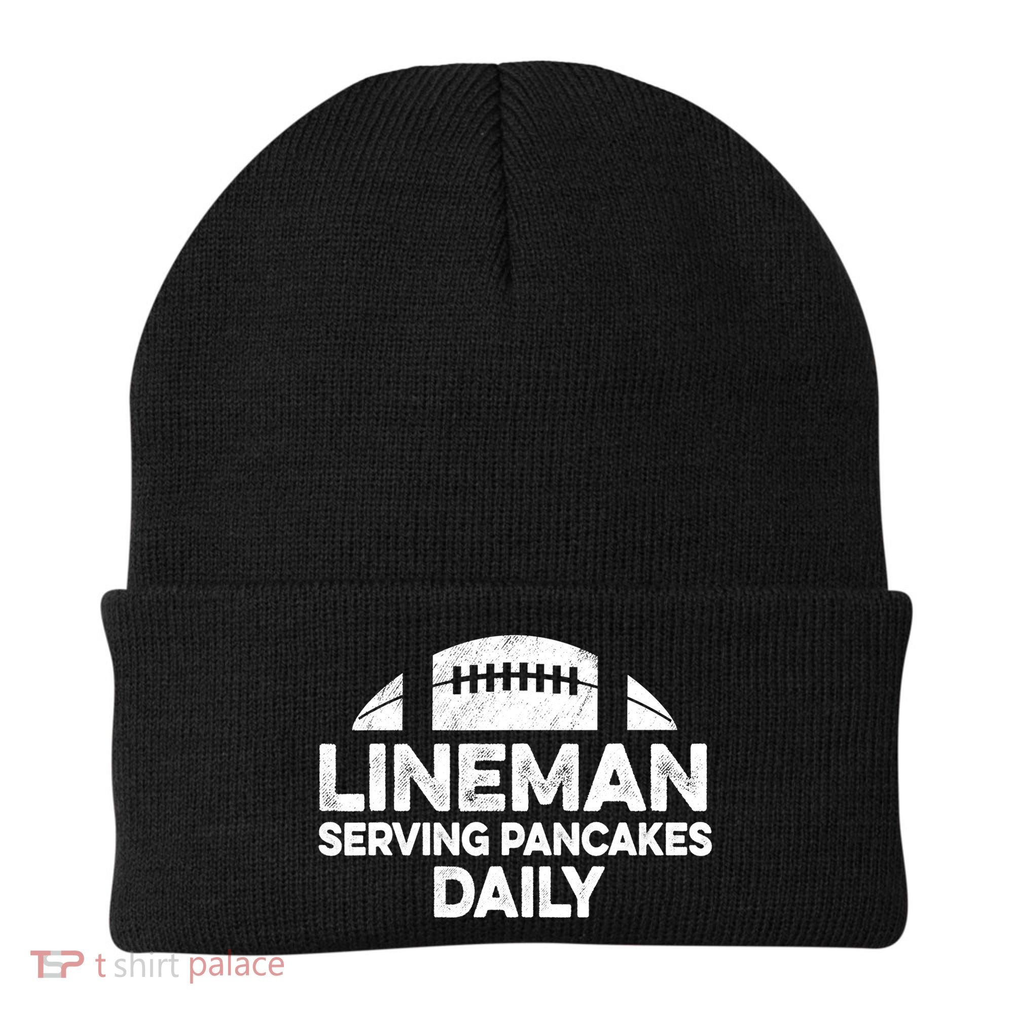 Mens Lineman Serving Pancakes Daily Football Offensive Lineman TShirt Beanie
