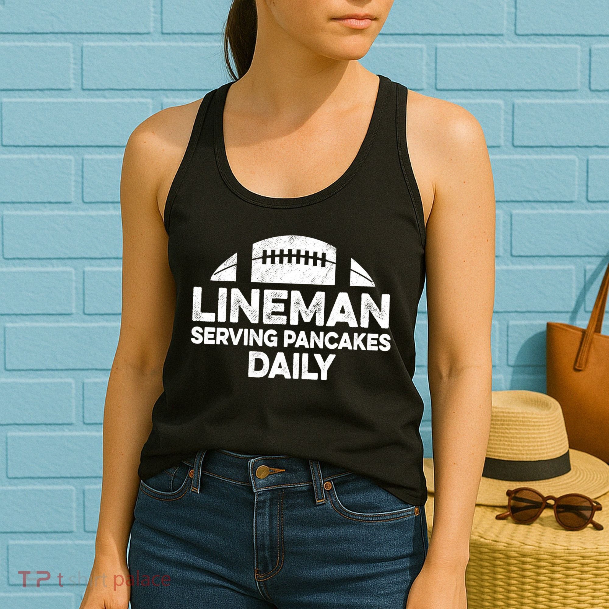 Mens Lineman Serving Pancakes Daily Football Offensive Lineman TShirt Women's Tank Top