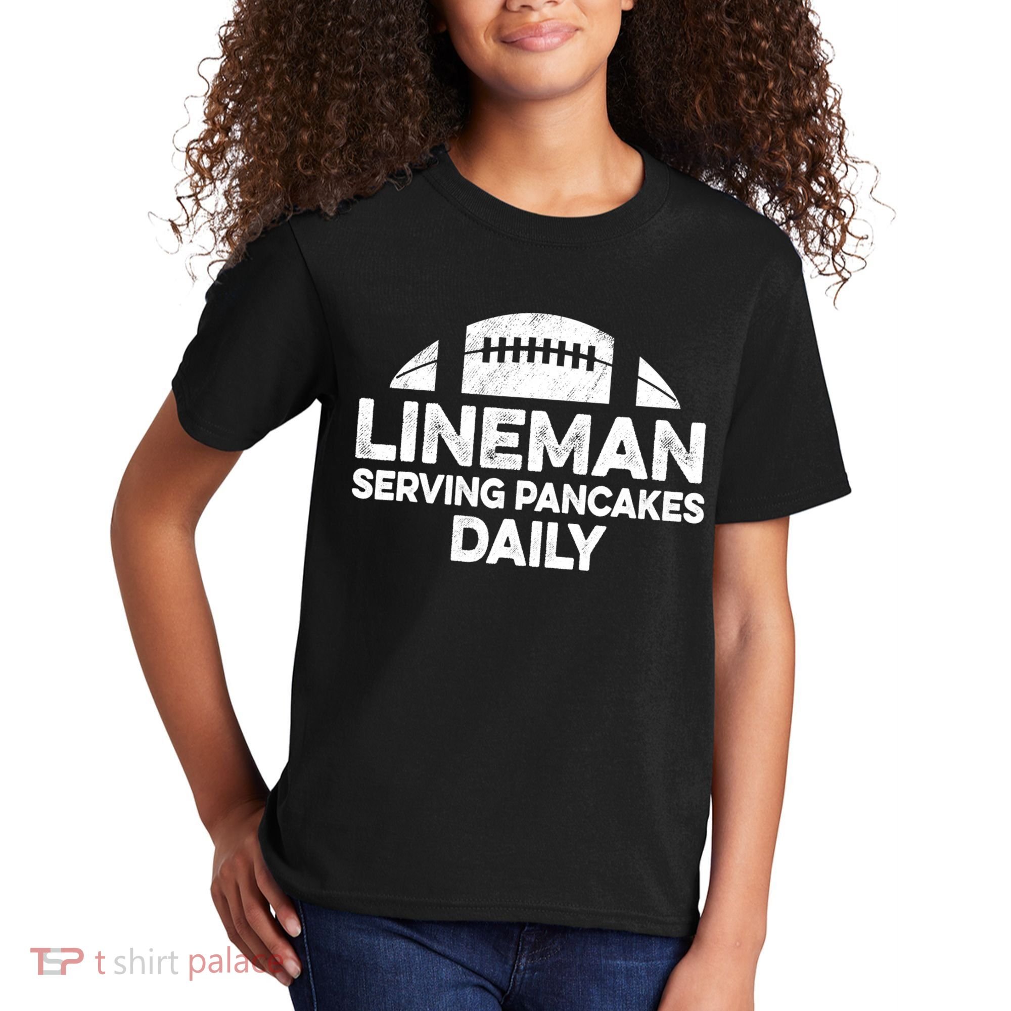 Mens Lineman Serving Pancakes Daily Football Offensive Lineman TShirt Kids T-Shirt