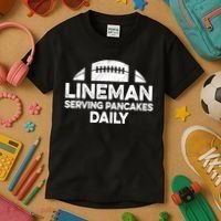 Mens Lineman Serving Pancakes Daily Football Offensive Lineman TShirt Kids T-Shirt thumb 3