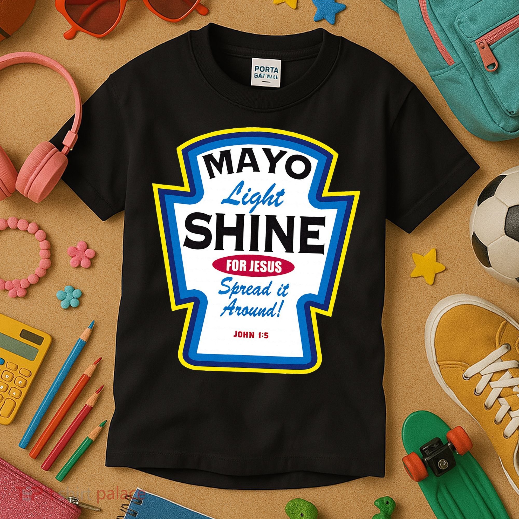 Mayo Light Shine Funny Christian Parody Kids T-Shirt