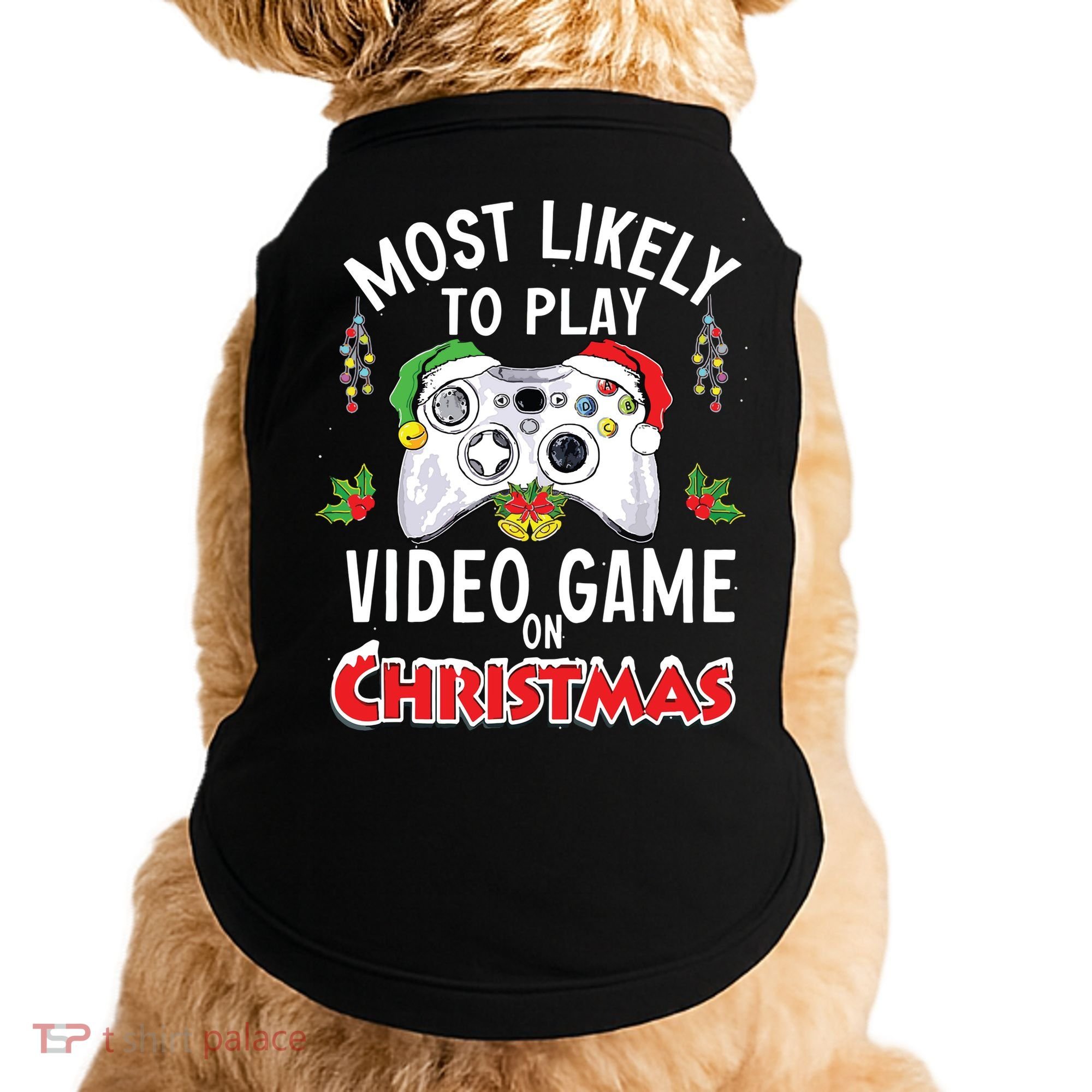 Most Likely To Play Video Games On Christmas Xmas Lights Doggie Tank