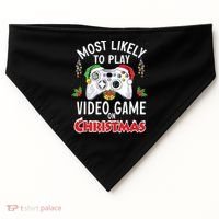 Most Likely To Play Video Games On Christmas Xmas Lights USA-Made Doggie Bandana thumb 0