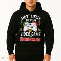 Most Likely To Play Video Games On Christmas Xmas Lights Hoodie thumb 2