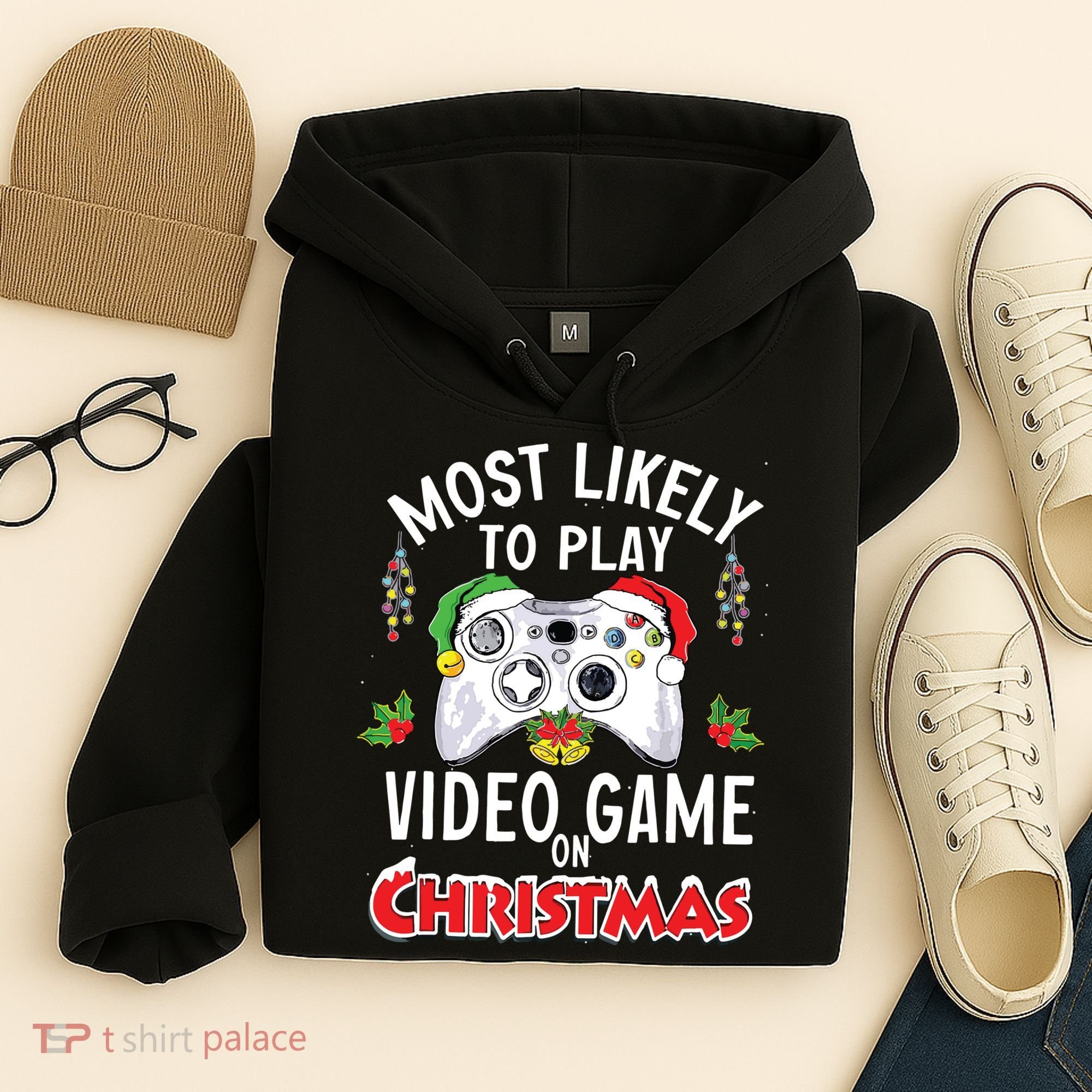 Most Likely To Play Video Games On Christmas Xmas Lights Hoodie