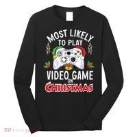 Most Likely To Play Video Games On Christmas Xmas Lights Long Sleeve Shirt thumb 0
