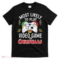 Most Likely To Play Video Games On Christmas Xmas Lights T-Shirt thumb 0