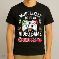 Most Likely To Play Video Games On Christmas Xmas Lights T-Shirt thumb 3
