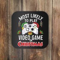 Most Likely To Play Video Games On Christmas Xmas Lights Coaster thumb 0