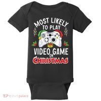 Most Likely To Play Video Games On Christmas Xmas Lights Baby Bodysuit thumb 0