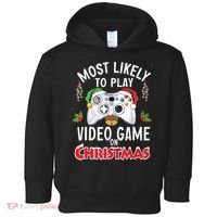 Most Likely To Play Video Games On Christmas Xmas Lights Toddler Hoodie thumb 0