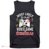 Most Likely To Play Video Games On Christmas Xmas Lights Tank Top thumb 0