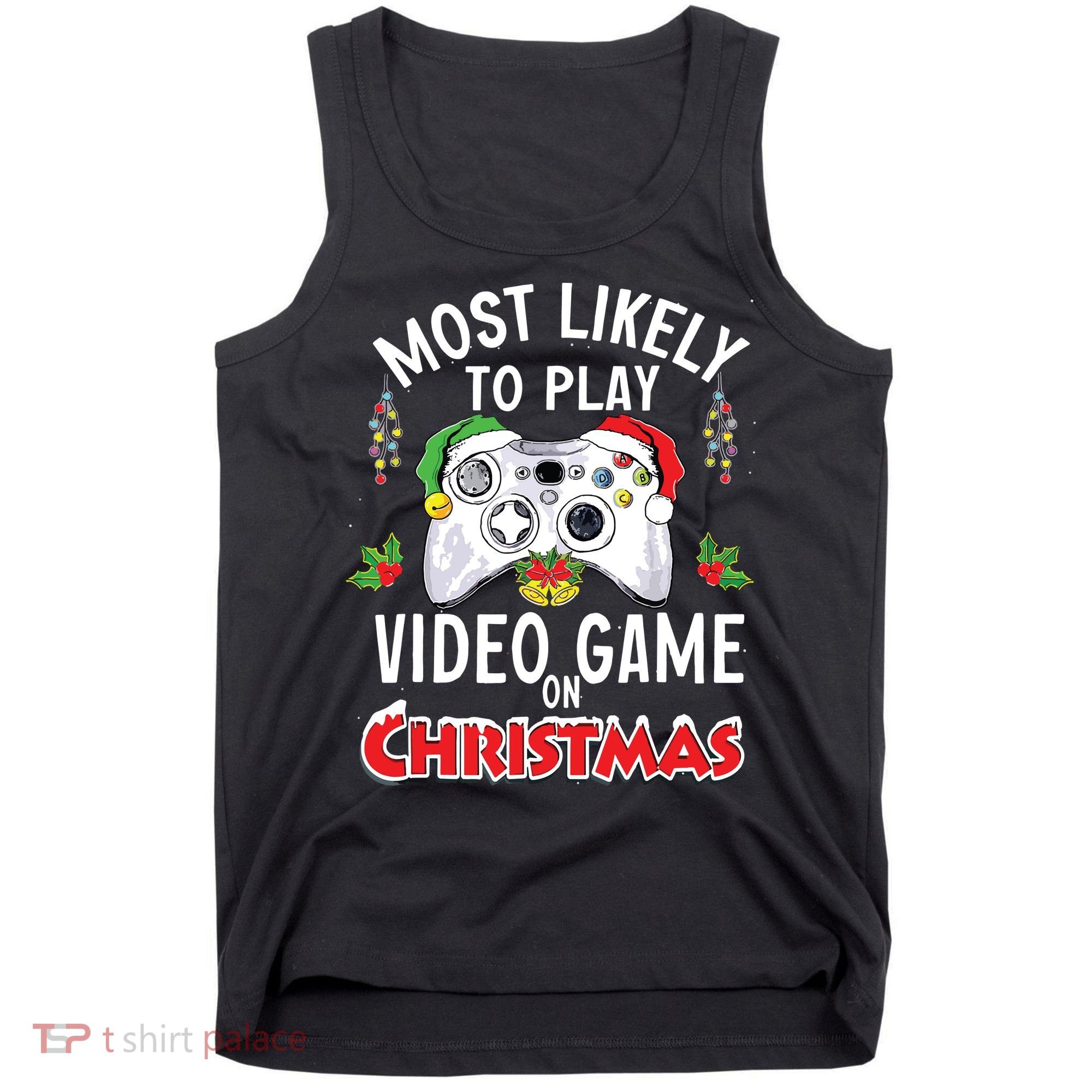 Most Likely To Play Video Games On Christmas Xmas Lights Tank Top