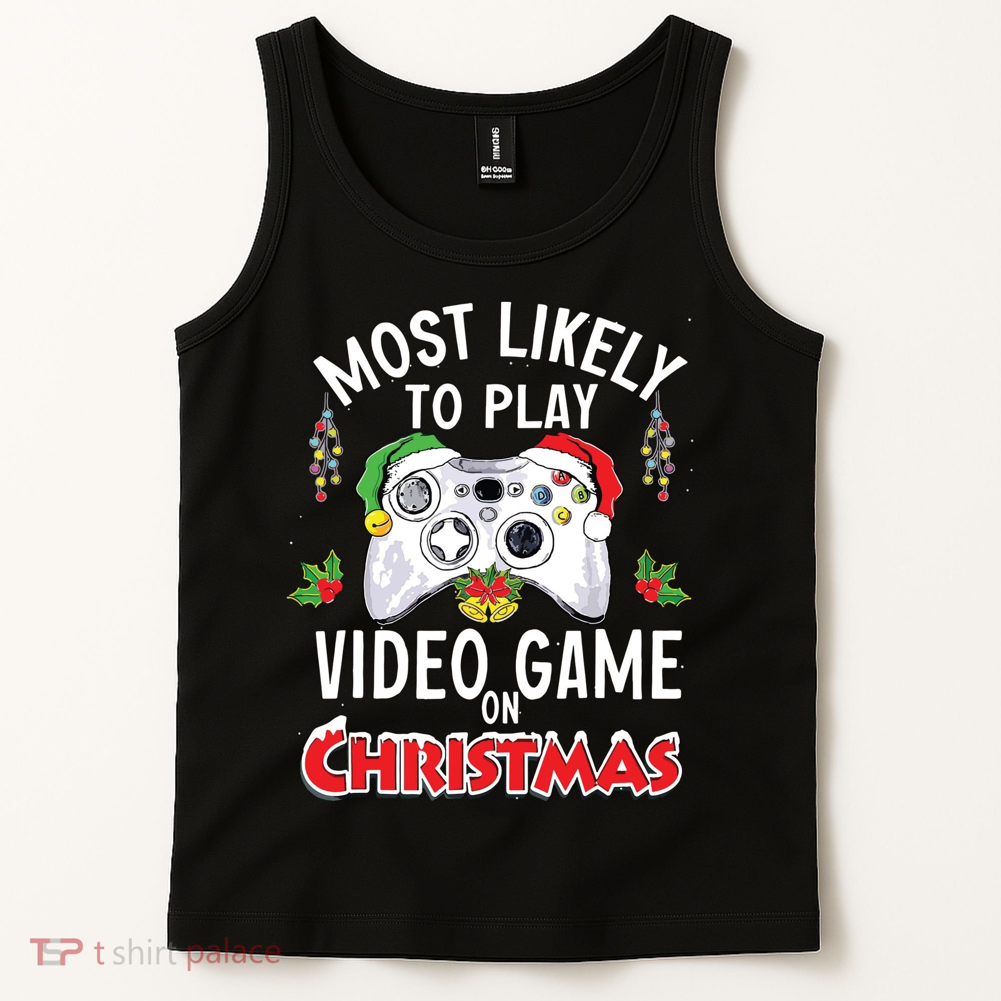 Most Likely To Play Video Games On Christmas Xmas Lights Tank Top