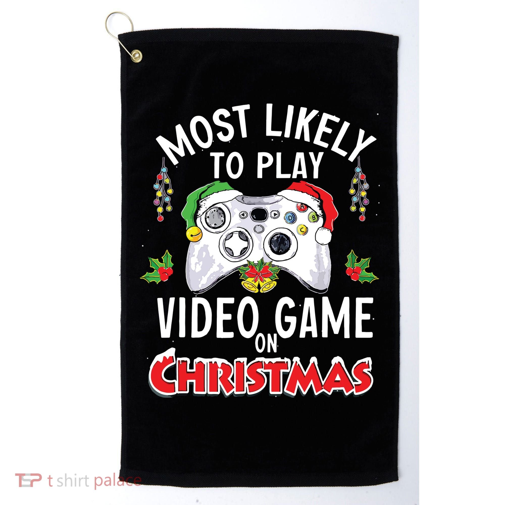 Most Likely To Play Video Games On Christmas Xmas Lights Golf Towel