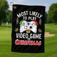 Most Likely To Play Video Games On Christmas Xmas Lights Golf Towel thumb 1