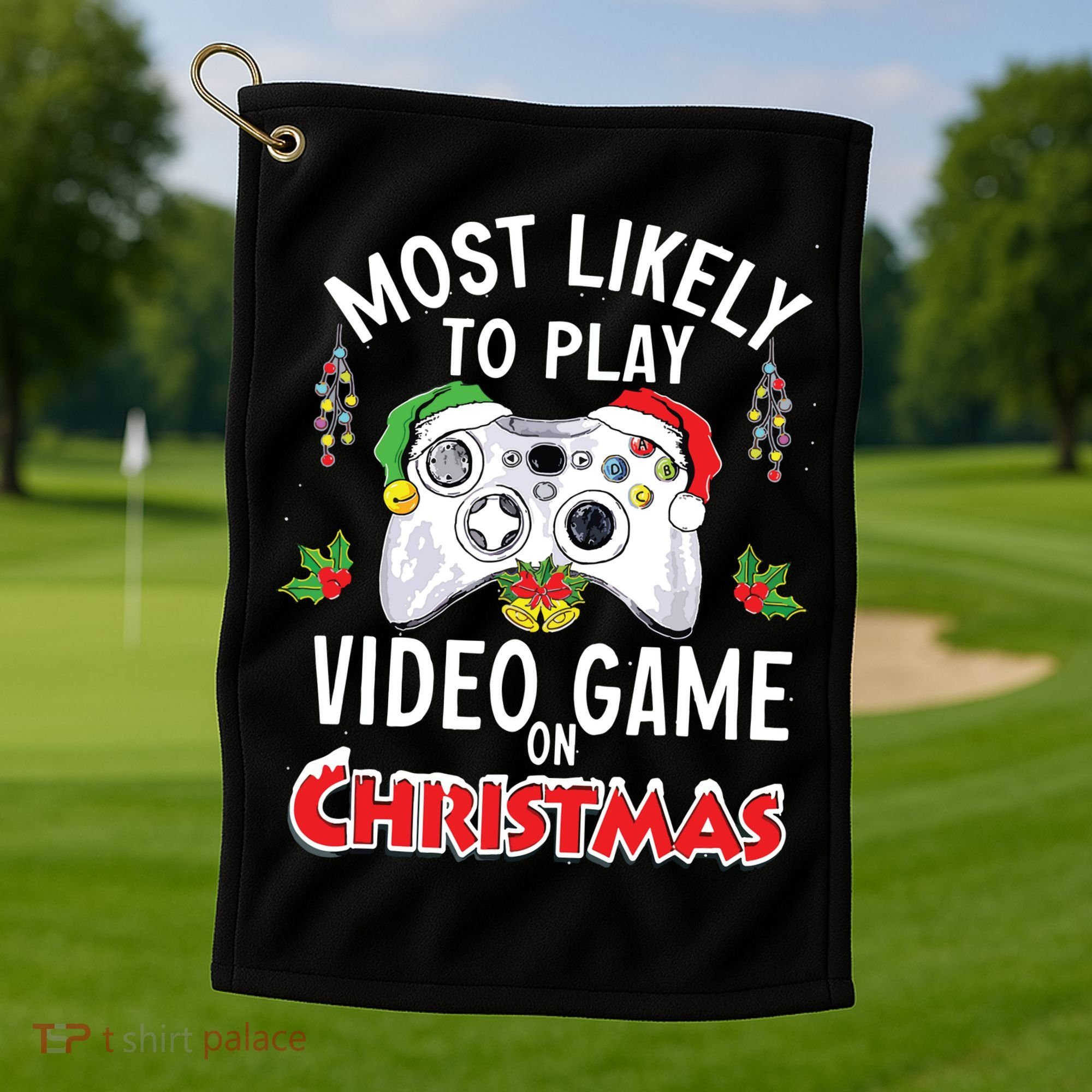 Most Likely To Play Video Games On Christmas Xmas Lights Golf Towel