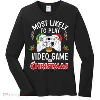 Most Likely To Play Video Games On Christmas Xmas Lights Women's Long Sleeve Shirt thumb 0