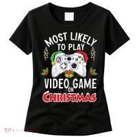 Most Likely To Play Video Games On Christmas Xmas Lights Women's T-Shirt thumb 0