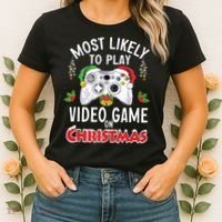 Most Likely To Play Video Games On Christmas Xmas Lights Women's T-Shirt thumb 2