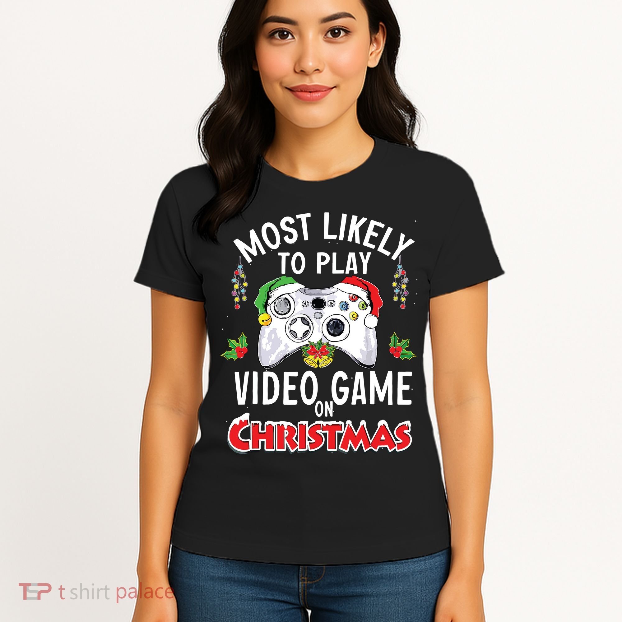 Most Likely To Play Video Games On Christmas Xmas Lights Women's T-Shirt