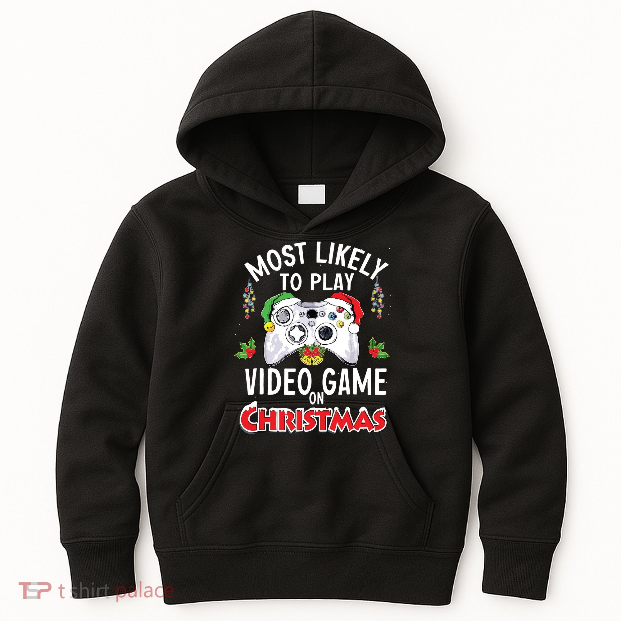 Most Likely To Play Video Games On Christmas Xmas Lights Kids Hoodie
